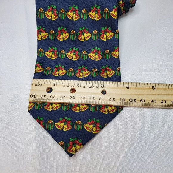 VTG Men's Christmas Necktie Gift & Bell Festive Holiday Patterned Tie Polyester - Picture 8 of 8